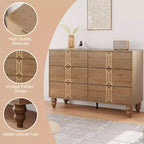 Commode en bois à 6 tiroirs au design vintage, commode moderne à tiroirs profonds pour chambre, salon, entrée