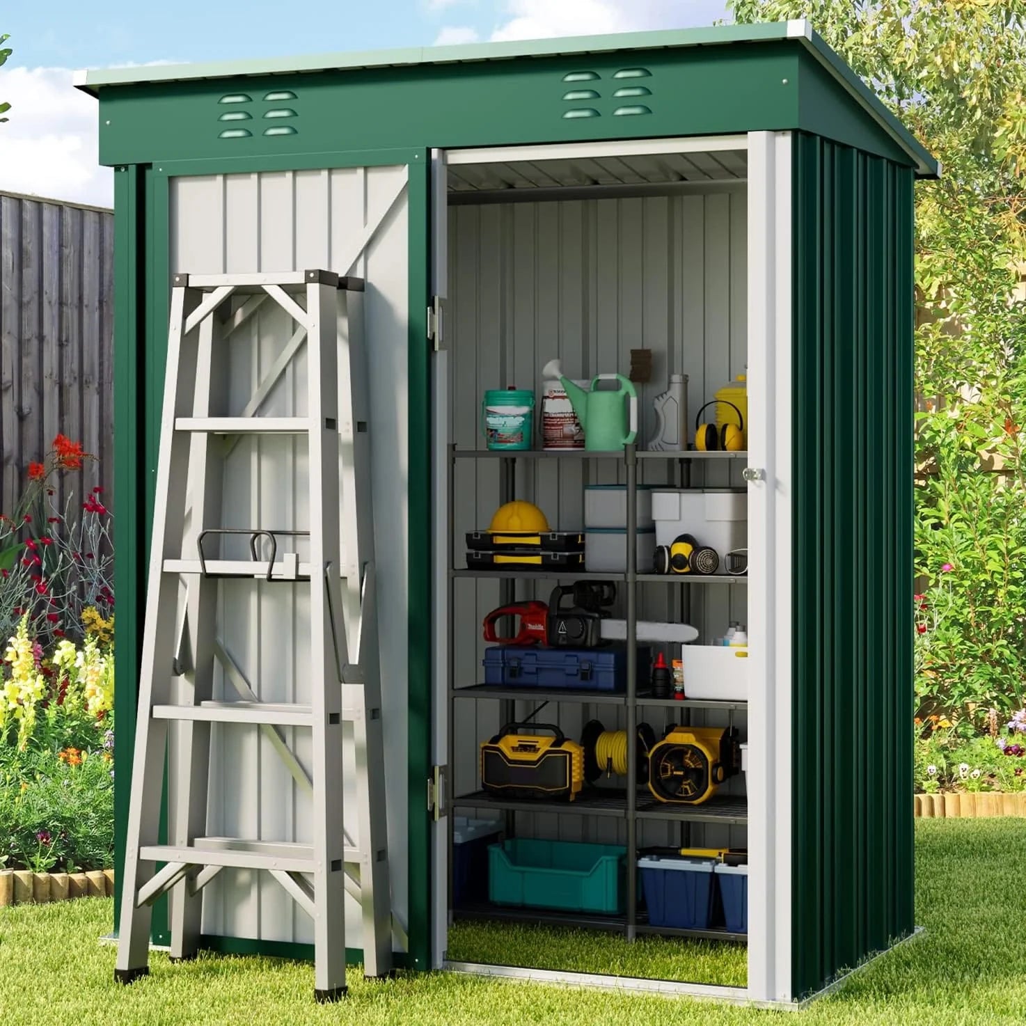 Abri de jardin en métal pour outils avec porte verrouillable pour mobilier de jardin et outils