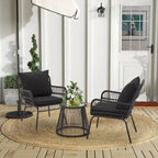 Ensemble de bistro 3 pièces pour terrasse, salon de jardin en rotin tressé avec table en verre et 2 fauteuils larges, coussins d'assise