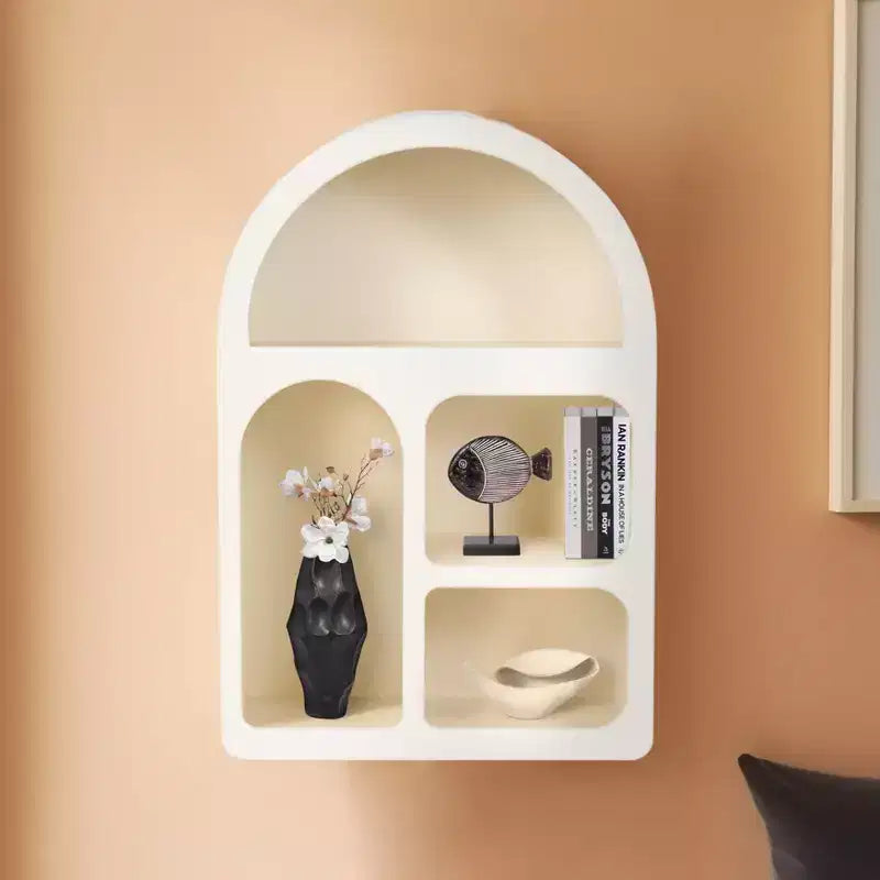 Organisateur de Rangement Mural Arqué avec Étagères Suspendues Multiples - Design en Bois Glamour avec Silhouette Courbe pour Petits Espaces - 24, Blanc