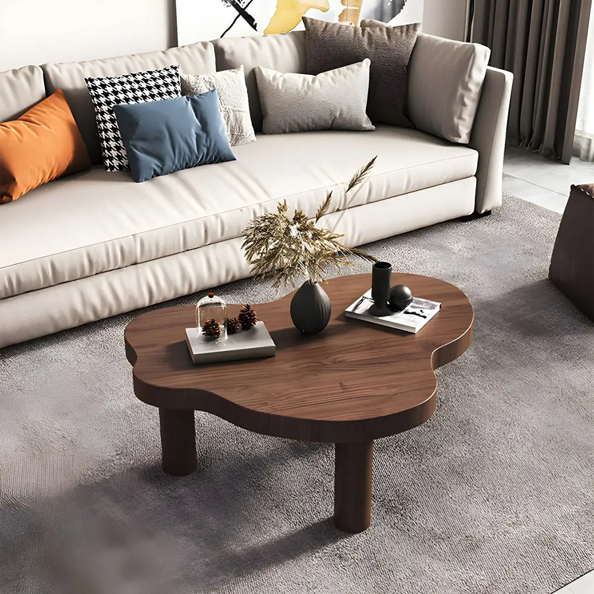 Table basse en pin naturel en forme de nuage à 3 pieds