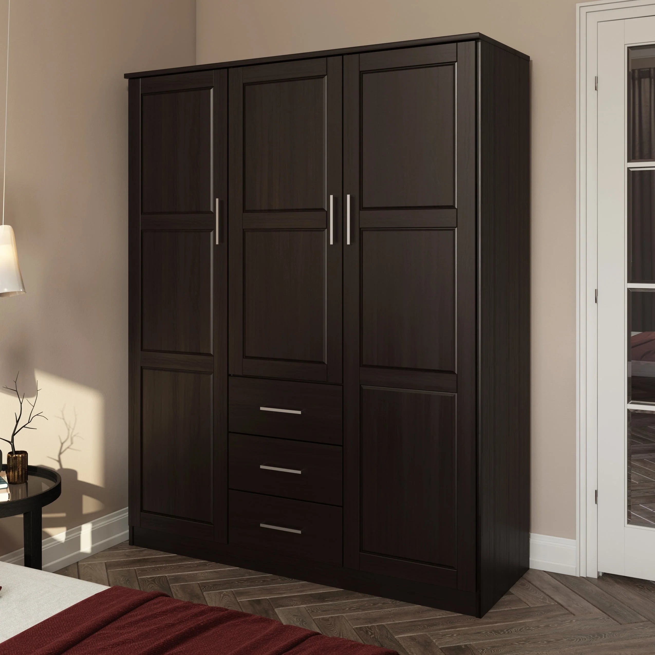 Palace Imports Armoire Cosmo 3 portes 100 % bois massif avec portes en bois massif ou portes miroir