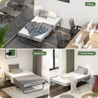 Lit d'appoint pliant roulant en acier gris et noir avec matelas en mousse à mémoire de forme de 5 et roues pour 1 personne