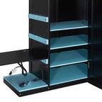 Lit mezzanine en bois pleine taille Luxystar avec bureau réglable, armoire, étagères et panneau perforé