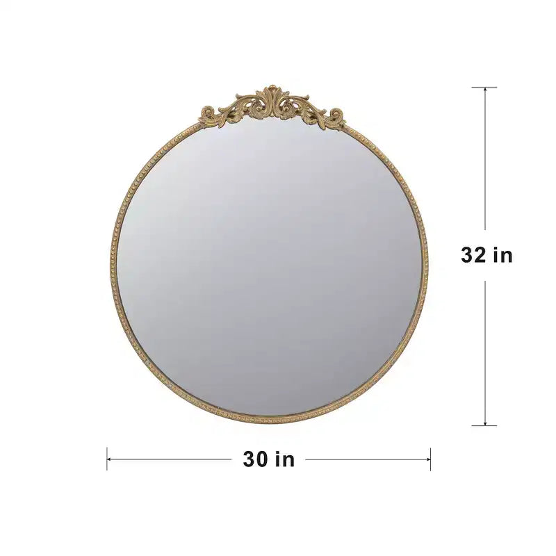Miroir Mural Rond Doré 30 x 32 Pouces avec Cadre en Métal
