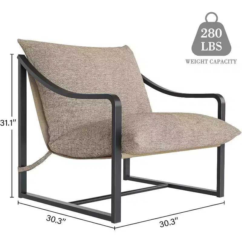 COZONY Fauteuil d'appoint moderne, fauteuil de lecture à cadre métallique, accoudoirs, coussin en mousse souple, capacité de 127 kg, fauteuil rembourré en toile pour salon, chambre à coucher, lounge
