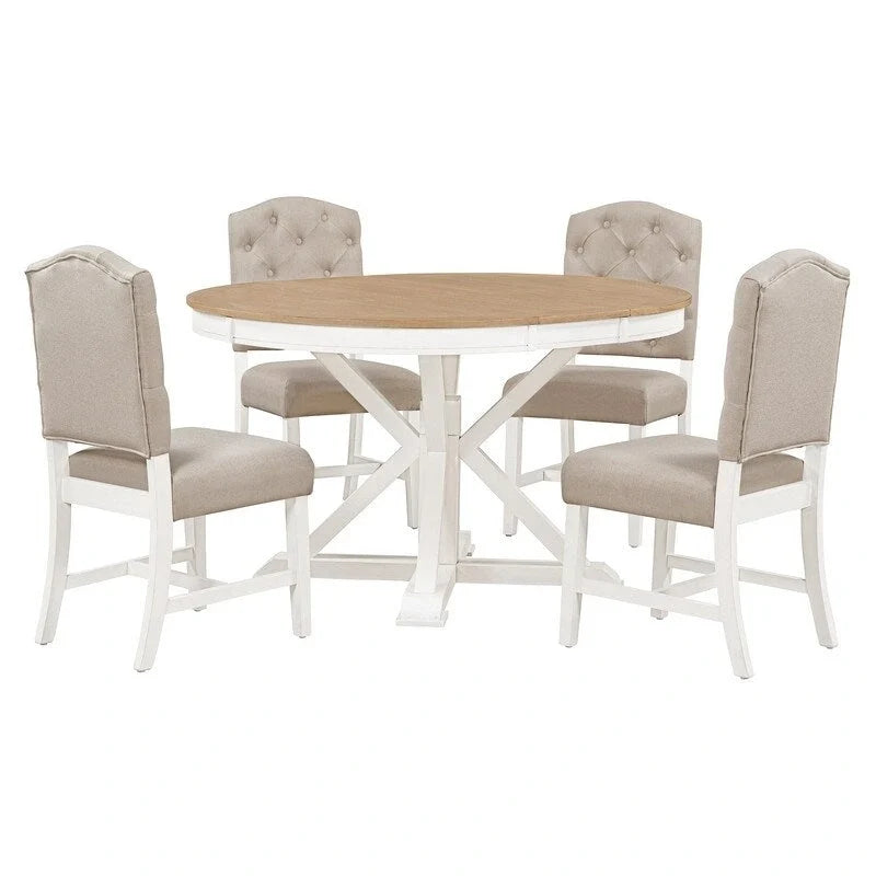Ensemble de table à manger de style rétro et fonctionnel avec table extensible et 4 chaises rembourrées pour salle à manger et salon