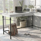 Bureau d'ordinateur d'angle en métal de 59 pouces Haley Farmhouse avec ports USB par Furniture of America