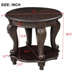 Table d'appoint ronde bicolore Hostack 22'', Table d'appoint de canapé en bois massif avec étagère pour salon, Espresso