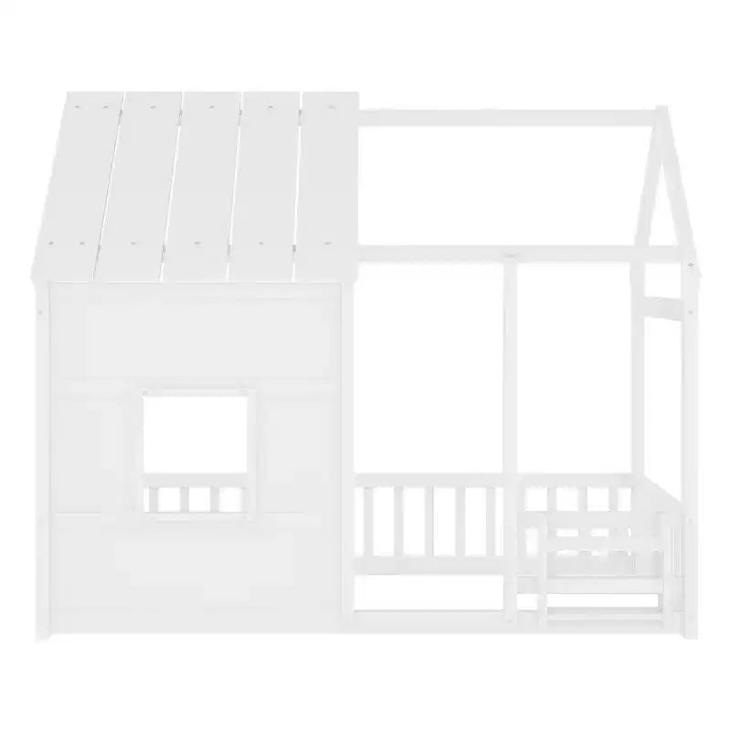 Cadre de lit au sol Whisen Twin Size, lit en forme de maison avec toit, clôture
