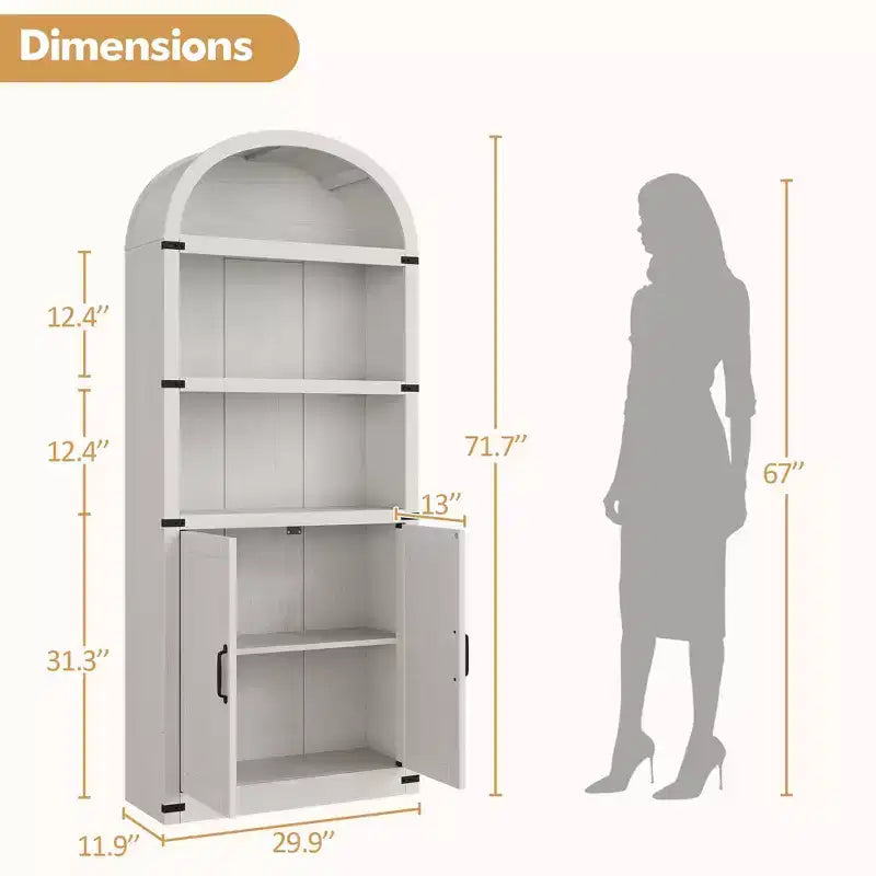 Bibliothèque avec portes Étagère cintrée 182 cm de haut Bibliothèque de style rustique avec étagères Bibliothèques en bois pour la maison, le bureau, le salon