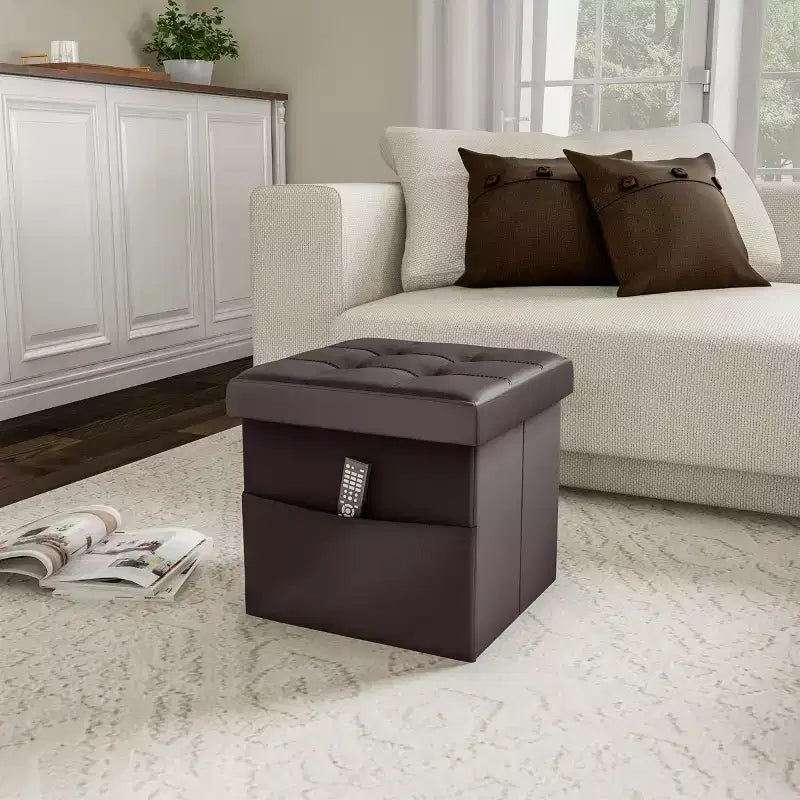 Pouff pliant en similicuir Lavish Home, Marron