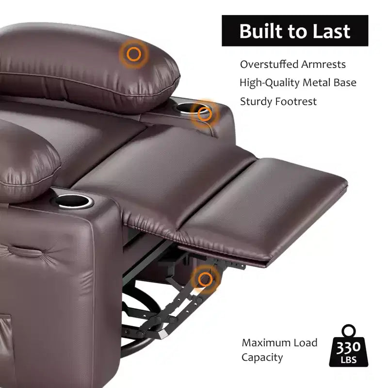 Fauteuil inclinable pivotant à bascule de 56 cm, inclinable paresseux en cuir PU avec éponge 1,5X, porte-gobelet et poches latérales, pivotant à 360° pour salon, chambre à coucher, chambre d'enfant