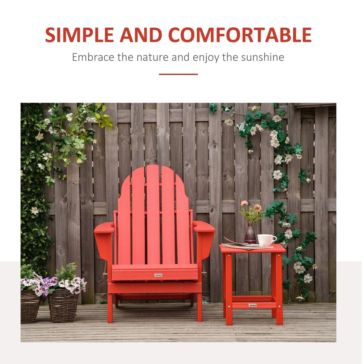 Chaise Outsunny Adirondack Pliante, Chaises de Plage Longues en Plastique HDPE Tout Temps pour Patio, Terrasse et Mobilier de Jardin