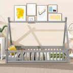 Okak Lit au sol simple/double avec toit amovible en forme de tente et rails de sécurité à 360° pour les tout-petits de 2 à 6 ans, lit pour enfants facile à monter, chambre d'enfant