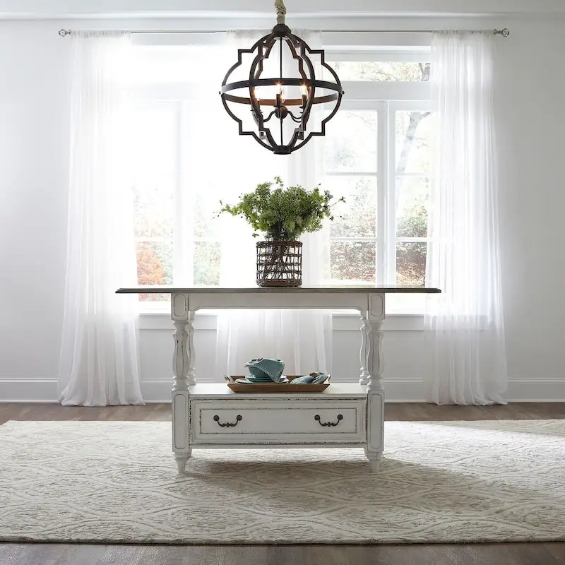 Table de rassemblement Magnolia Manor Antique White Weathered Bark