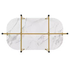 Ensemble de salle à manger moderne en marbre pour 6 personnes avec structure en métal, table rectangulaire en marbre autocollant et 6 chaises pour salle à manger et cuisine.