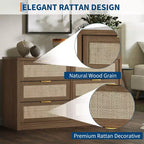 Commode à 6 tiroirs GustoWave pour chambre à coucher, commode en rotin de 133,8 cm de large, en bois avec poignées dorées, meuble TV de style ferme, table d'entrée, chiffonnier