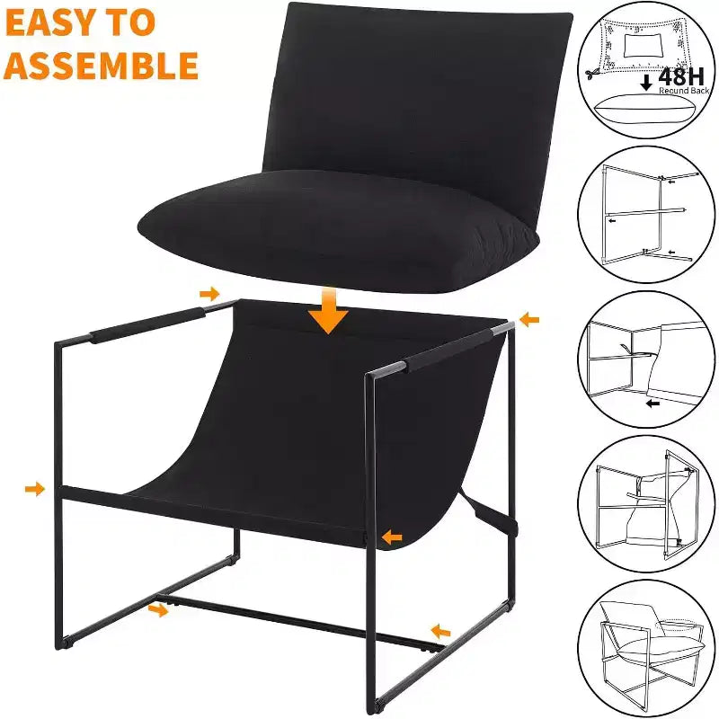 Fauteuil d'appoint suspendu pour salon, fauteuil douillet moderne à cadre métallique, chaises rembourrées avec coussin en mousse déchiquetée, chaise longue