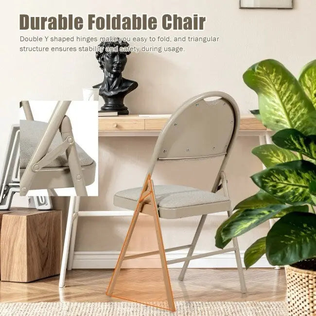 Lot de 6 chaises pliantes portables rembourrées pour bureau, cuisine, salle à manger – Beige – 47 x 51 x 89 cm (L x l x H)