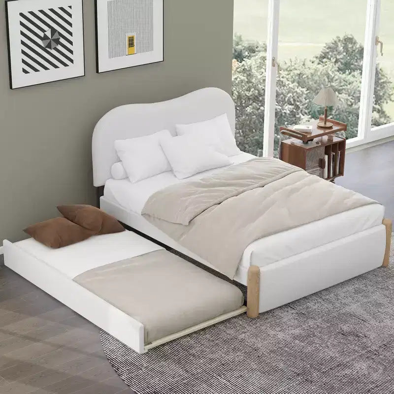 Cadre de lit plateforme rembourré pleine/double avec lit gigogne double – HABITRIO