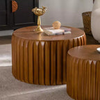 GDFStudio Philippa Tables basses gigognes rondes cannelées en bois style milieu du siècle (lot de 2)