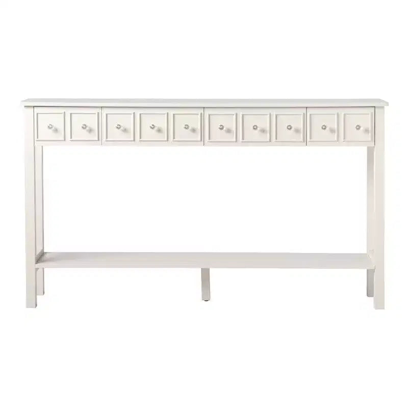Table d'entrée vintage blanche à 2 niveaux avec 4 tiroirs en MDF 152,5*28*86,4cm