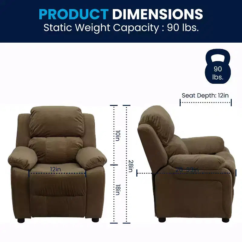Fauteuil inclinable contemporain Flash Furniture de luxe rembourré pour enfants avec accoudoirs de rangement
