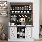 Meuble à café style ferme, 75 pouces de haut, buffet avec rangement, grand meuble de bar avec porte coulissante de style grange, salle à manger