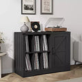 Meuble Tourne-Disque Noir en Bois de Style Ferme avec Porte Coulissante – Rangement de Vinyles pour 750 Albums, Étagères d'Exposition, Meuble TV Idéal pour Salon