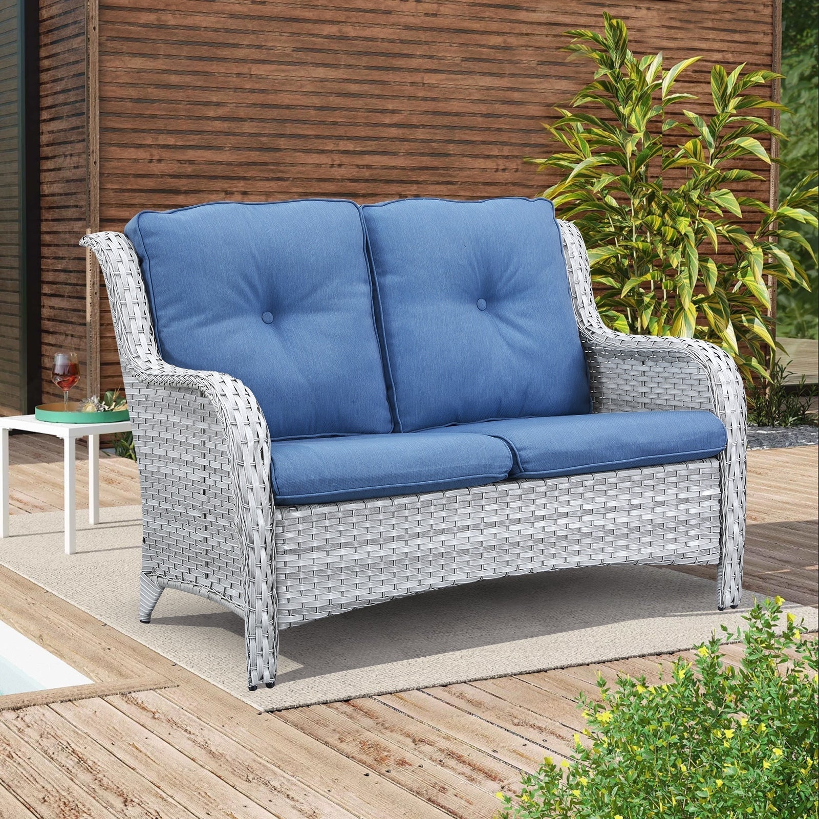 Gymojoy Canapé d'extérieur deux places en rotin Wicker Sofa Set