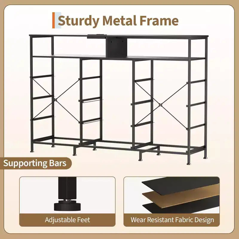 COZONY Meuble TV 55 avec commode en tissu 11 tiroirs et étagères ouvertes, organisateur de rangement pour chambre et salon