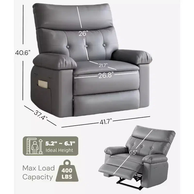 Fauteuil inclinable en cuir surdimensionné, inclinable manuel extra large, chaise longue avec accoudoirs et dossier confortables en éponge 1,5X pour salon, chambre