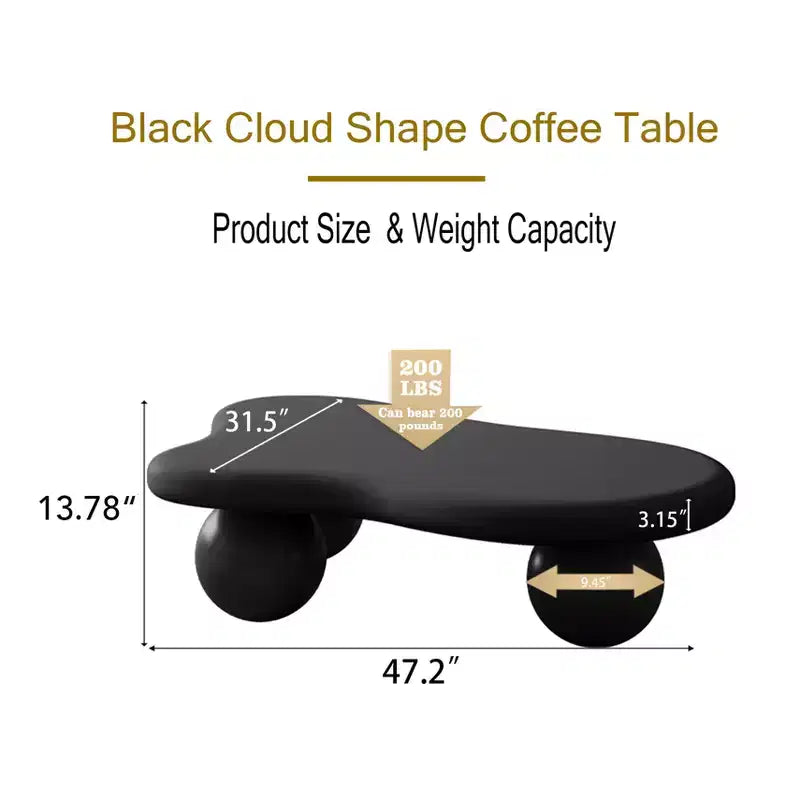 Table basse en forme de nuage de 47 po avec 3 pieds sphériques pour le salon