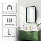 Armoire à pharmacie murale rectangulaire arrondie en fer forgé blanc de 19,5 x 29,64 pouces avec miroir pour salle de bain